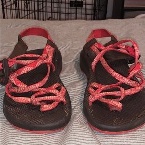 Red pattern chacos
